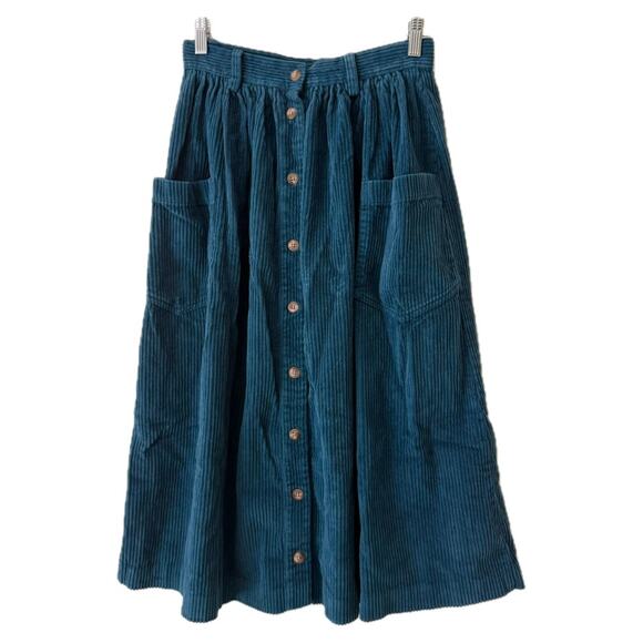 Vintage-Style Eddie Bauer 100% Cotton Teal Corduroy A-Line Midi Skirt-SZ 8 / 27" - Picture 1 of 4